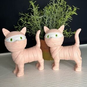 Mummy Cat Statue Duo • Halloween Resin Decor Set • NWT